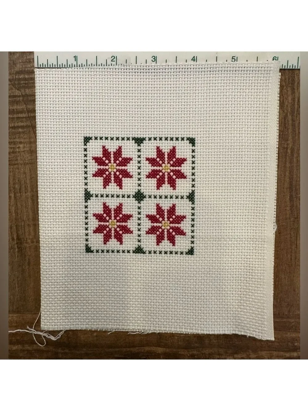 Poinsettias in a windowframe design Completed Vtg Crosstitch needlework panel